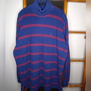 Vintage 90s Polo Ralph Lauren Striped Turtleneck Heavy Duty Pique, Made in USA L